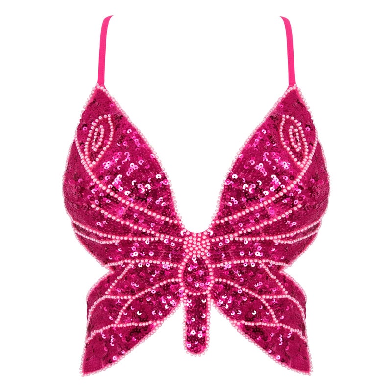 Mocure Women's Butterfly Sequin Crop Top - Sexy Sleeveless Halter Rave Wrap Tube Vest for Belly Dance & Outfits - Image 1